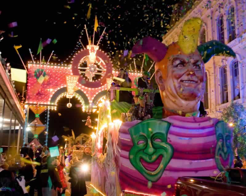 Mardi Gras parade and festivities in downtown Galveston, Texas