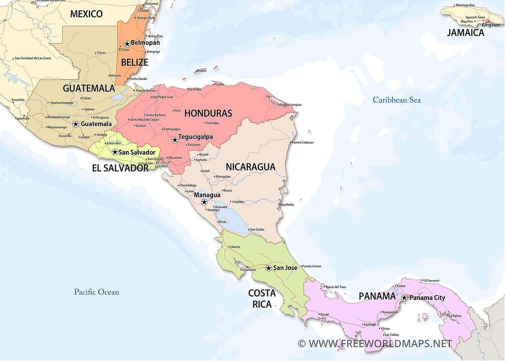 Map of the Countries of Central America