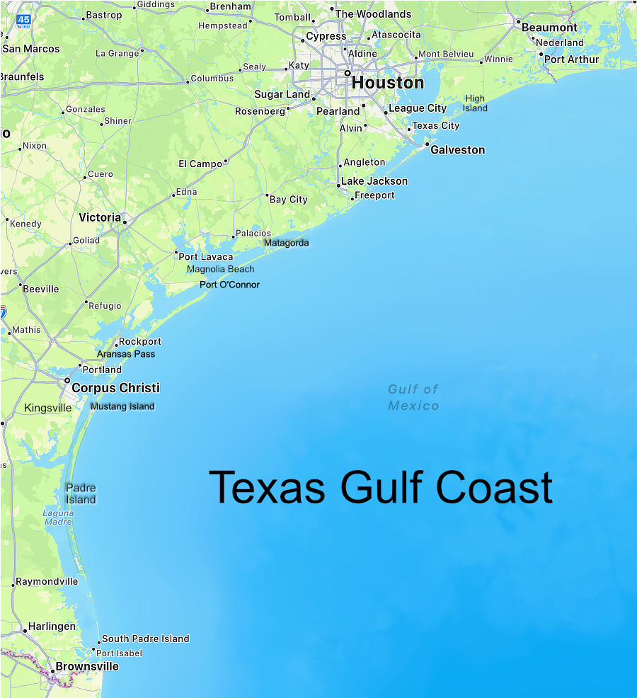 Map of Texas Gulf Coast Cities