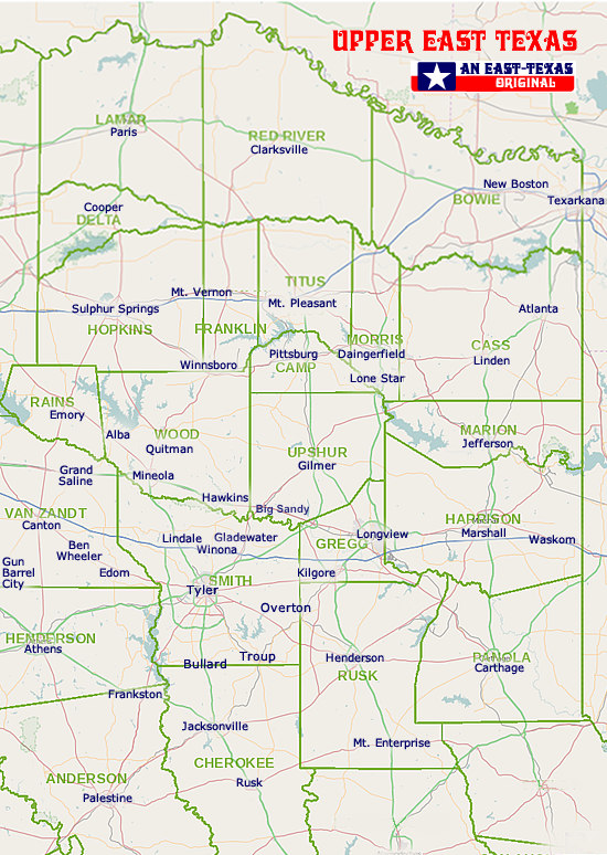 Map of Upper East Texas Map of Upper East Texas
