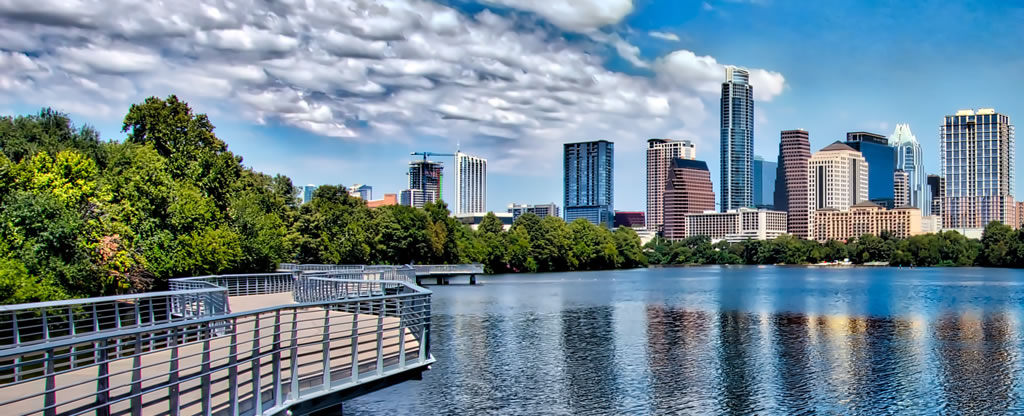 The Austin, Texas skyline, with the Town Lake Boardwalk The Austin, Texas skyline, with the Town Lake Boardwalk