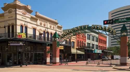 The Crocket Street entertainment district in downtown Beaumont, Texas