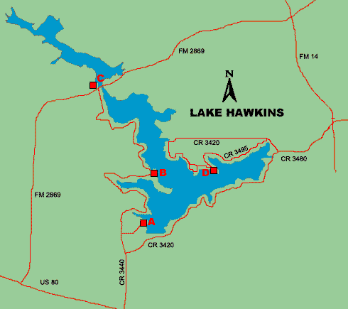 Map of Lake Hawkins in East Texas Map of Lake Hawkins in East Texas