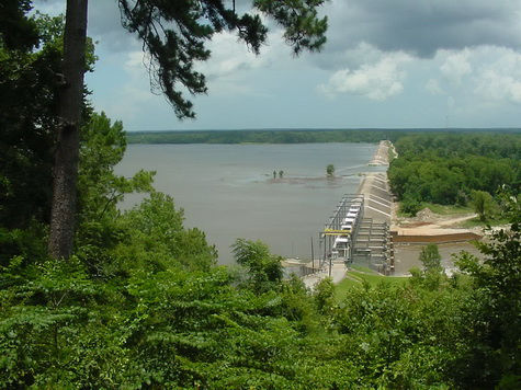 Aerial view of the Town Bluff Dam at Steinhagen Reservoir