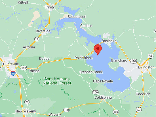 Map showing the location of Lake Livingston in East Texas