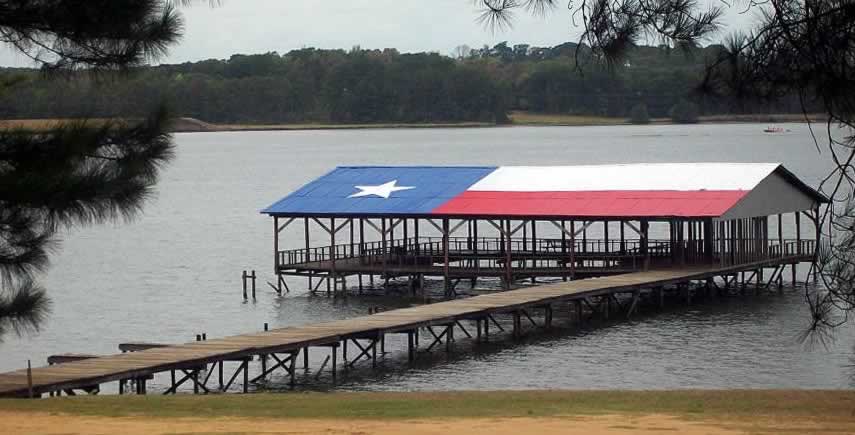 The marina and boat dock area at the Lake Striker Resort
