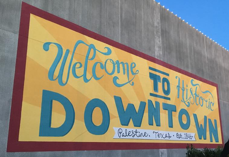 Mural: Welcome to Historic Downtown Palestine in Upper East Texas