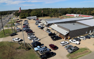 Aerial view of Crazy House Western Wear in Paris, Texas