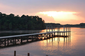 Fishing pier at Lost Frontier RV Park on Toledo Bend Reservoir near Hemphill, Texas