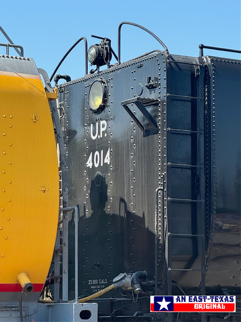 Rear view of Union Pacific Steam Engine 4014 "Big Boy" oil and water car, in the City of West, Texas, on October 9, 2024