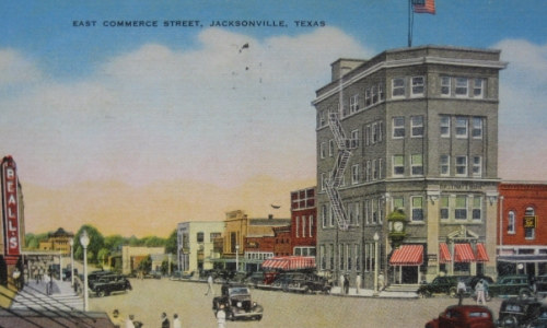 Historic postcard of East Commerce Street, Jacksonville, Texas Historic postcard of East Commerce Street, Jacksonville, Texas